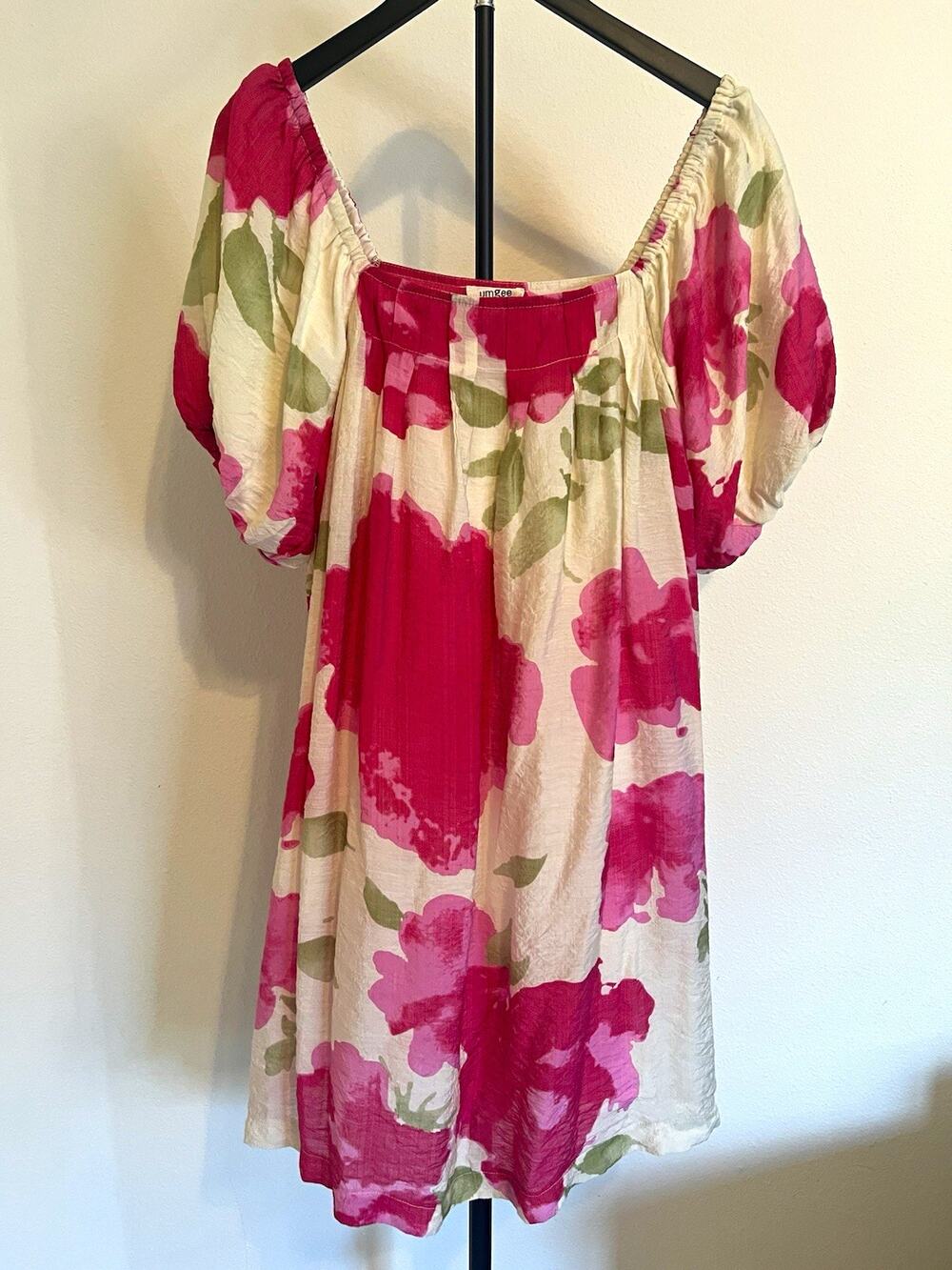 Umgee Women’s Floral Square Neck Puff Sleeve Lined Mini/Midi Dress M K9857